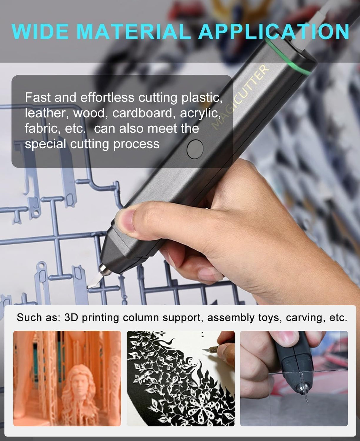 Portable Professional Ultrasonic Cutter 30W 40KHZ for Leather 3D Printing Acrylic Plastic DIY Cutting, with 40pcs Replacement Knife and Fixtures Generic