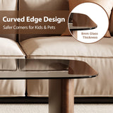 Modern Glass Coffee Table, Coffee Table for Living Room,Tempered Glass-top with Sturdy Wooden Base, Modern Coffee Tables for Small Space, Apartment, Office, Minimalist Design (Walnut) Honyee