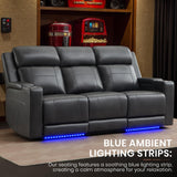 Netpane Breathable Leather Power Recliner Sofa Set with LED, Power Reclining Sofa and Loveseat Set with Adjustable Headrest/Wireless Charger/Storage Console for Living Room/HomeTheater (Grey&Black) Neptane