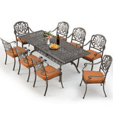 [Hi-End]Cast Aluminum Patio Furniture Set 9-Piece Outdoor Dining Set Includes 86.6’’ Rectangular Patio Table with Umbrella Hole and 8 Cushioned Dining Chairs,Rust-Free for Patio Deck Garden Pool RICHRYCE