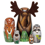 Bits and Pieces - "Woody and Friends" American Woodland Creatures Nesting Dolls - Hand Painted Wooden Animal Figurines - Set of 5 Bits and Pieces
