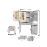 PAKASEPT Vanity Desk with Sliding Mirror and Lights, 44" Makeup Vanity Table with Glass Top, 5 Drawers, Storage Cabinet, 2 Hidden Storage Shelves, Charging Station & Stool Set for Bedroom, White PAKASEPT