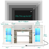 YITAHOME Modern TV Stand for 65 Inch TV, LED Entertainment Center with Power Outlets, Media Console TV Cabinet with Adjustable Shelves & Glass Door for Living Room, White, 59'' TV Stand YITAHOME
