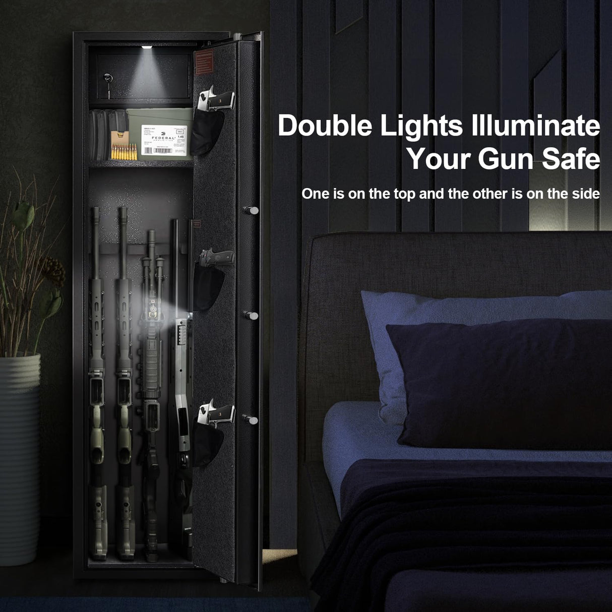 Emasme Gun Safe, Gun Cabinet 6-8 Gun Safe for Rifles and Pistols, Rifle Safe Gun Locker Gun Storage with Adjustable Shelves for Long Gun and Shotgun Rifle Safes for Home (All in one 6-8 Guns Digital) Emasme