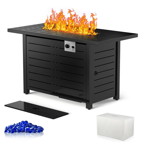 Xbeauty Fire Pit Propane Gas FirePit Table 43" Outdoor Fire Pit Rectangular Tabletop with Lid, Rain Cover, for Outside Garden Backyard Deck Patio Xbeauty