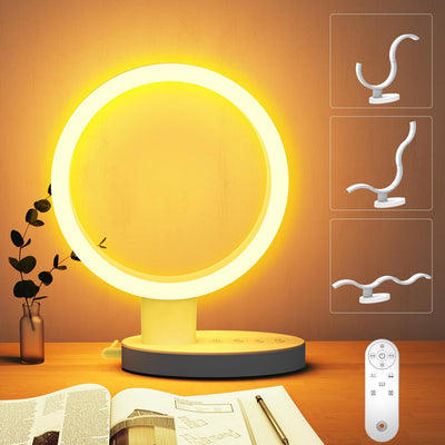 Transformable Circular Led Table lamp for Bedroom with Remote Control, Small Modern Adjustable Touch Bedside Lamp for Living Room, Dimmable Bright Nightstand End Table Light for Home Tabletop Desk