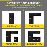 S.Walt Garage Storage Cabinets System, 6-Pcs Workshop Cabinet Set in Black and Red, Included Steel Cabinets, LED Lights, Wood Panel, Key Locking, Adjustable Door Panels and Legs, Black & Red S.Walt