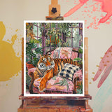 Tiger Lounging on Armchair Paint by Number Cute Animal Retro Painting DIY Painting on Canvas with Brushes Acrylic Paints Paint by Numbers for Adults and Beginner DIY Kit 16x20 Inch (without Frame) XTXGERL