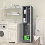 GREATMEET Slim Locking Metal Garage Storage Cabinet, 65" Lockable Utility Closet, Tall Steel Narrow Broom Closet Storage Cabinets with Door and Shelves for Laundry Room, Bathroom, White & Grey GREATMEET