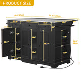 DWVO Kitchen Island w Stainless Steel Top Drop Leaf Bar Seating Power Outlet, 60" Large Rolling Mobile Center Islands w Folding Dropleaf Storage Drawer Cabinet Wheel Counter Height Metal Top, Black DWVO