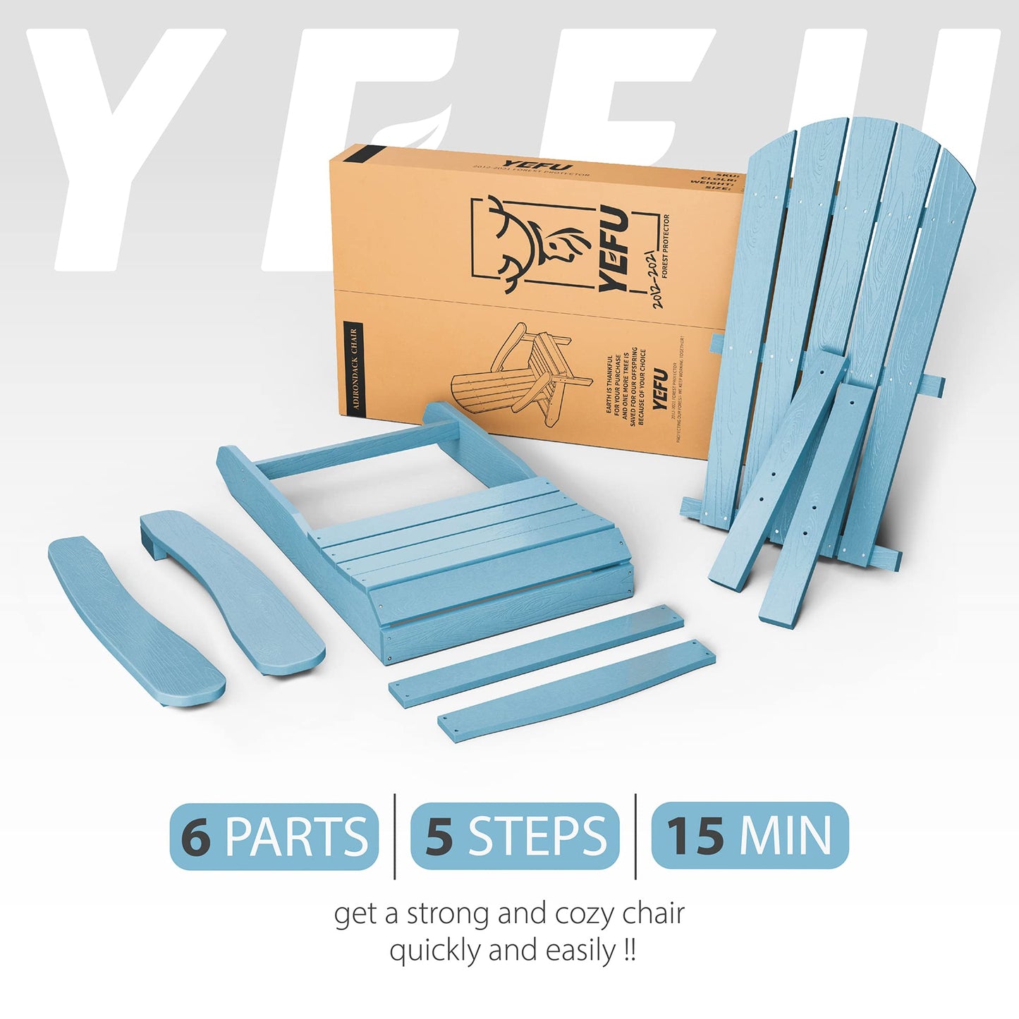 YEFU Adirondack Chair Plastic Weather Resistant, Patio Chairs, Looks Exactly Like Real Wood, Widely Used in Outdoor, Fire Pit, Deck, Outside, Garden, Campfire(Blue) - WoodArtSupply