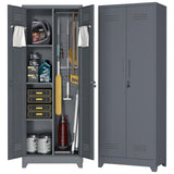 FATIGOS 65''H Broom Closet Storage Cabinets, Metal Utility Closet Storage Cabinet, Indoor Cleaning Cabinet with Adjustable Shelves and S-Hooks for Bathroom,Garage FATIGOS