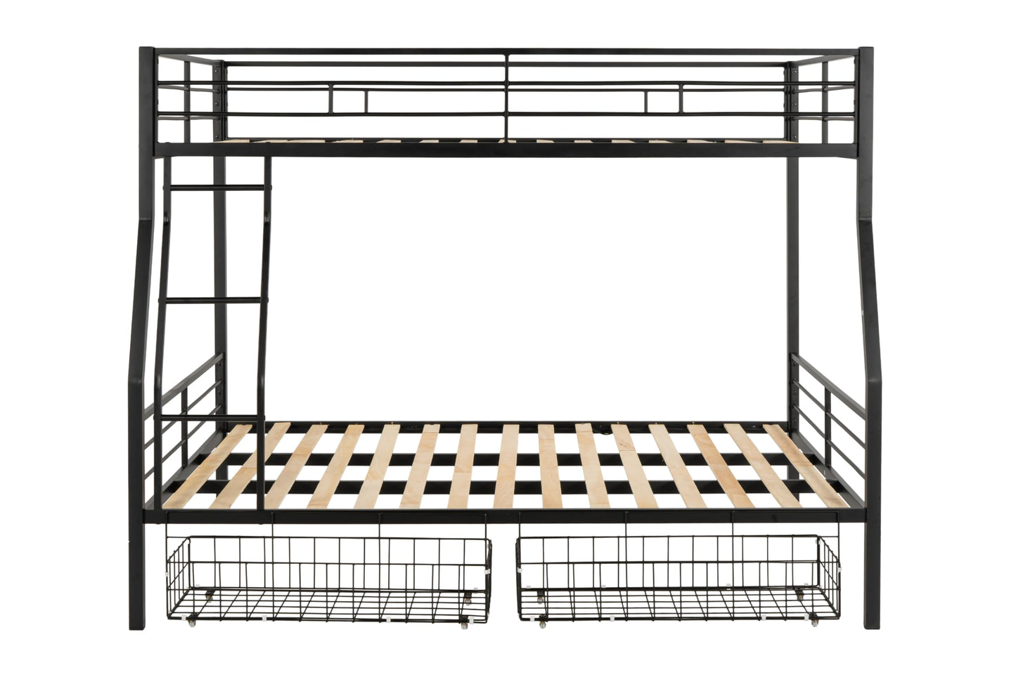 PVWIIK Full Over Queen Bunk Bed with Storage Drawers for Kids,Heavy Duty Bunk Bed w/Ladder & Full Length Guardrail No Box Spring Needed,for Dorm,Bedroom,Guest Room, Black