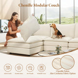 Vesgantti 108" Modular Sectional Sofa, Comfy Cloud Couch with Movable Ottoman Deep Seat Chenille L Shaped Modular Sofa, Sectional Couches for Living Room, Bedroom and Apartment, Beige Vesgantti