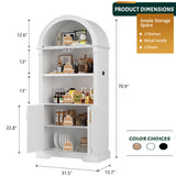 Vlsrka 71" Tall Arched Kitchen Pantry Cabinets, Wood Kitchen Storage Cabinets/Arched Bookshelf/Bookcase,China Cabinet with Open & Adjustable Shelves, Induction LED Light (White 2 PCS) Vlsrka