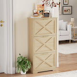 ROMMAK Shoe Cabinet for Entryway with 3 Flip Drawers, 3 Tier Freestanding, Slim Narrow Shoe Organizer Cabinet for Entryway, Hallway, Living Room (Natural Wood) ROMMAK