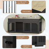 EBE 74.8'' Dog Crate Furniture, Wooden Dog Crate with 2 Drawers and Removable Divider, Heavy Duty Dog Kennel Indoor TV Stand for Small Large Medium Dogs, Black EBE