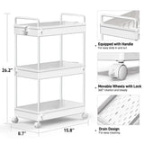SOLEJAZZ Rolling Storage Cart, 3 Tier Utility Cart Mobile Slide Out Organizer, Bathroom Standing Rack Shelving Unit Organizer for Kitchen, Bathroom, Laundry Room, White SOLEJAZZ