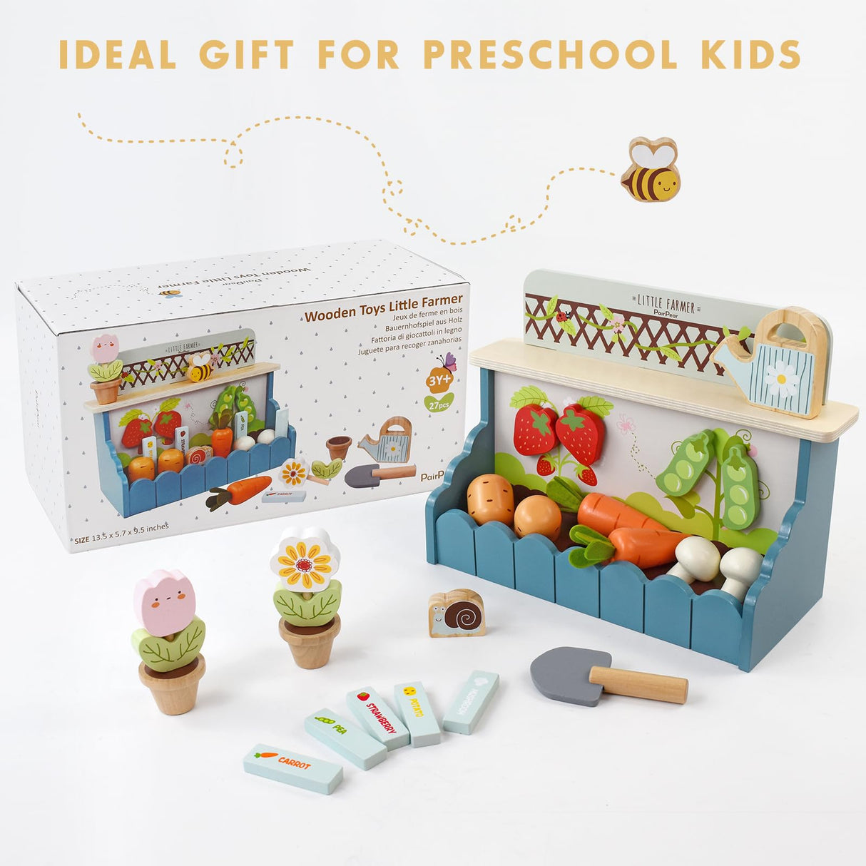 PairPear Flower Garden Toy Playset,Toddlers Wooden Toys Play Food Set for Girls Boys 3 Years and Up PairPear