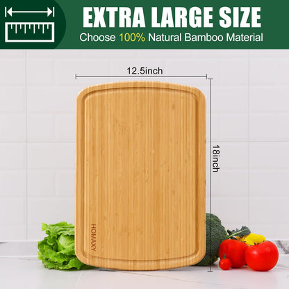 Homaxy Extra Large Bamboo Cutting Boards for Kitchen, 18x12.5" Wood XL Cutting Board with Juice Groove, Butcher Block Wooden Chopping Board for Kitchen, Meat, Cheese, Fruit & Vegetables - Pre Oiled