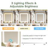 Maupvit Farmhouse Makeup Vanity Desk with Sliding Mirror, 45.5'' Vanity Set with 3 Drawers & 2 RGB LED Cabinets & Charging Station, Ample Storage, Stool Included, Antique White Maupvit