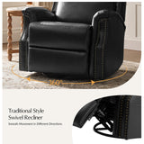 HULALA HOME Genuine Leather Recliner Chair, 360 Swivel Rocker Chair with Thick Seat, Classic Push Back Armchair with Backrest, Nailhead Trim, Black HULALA HOME