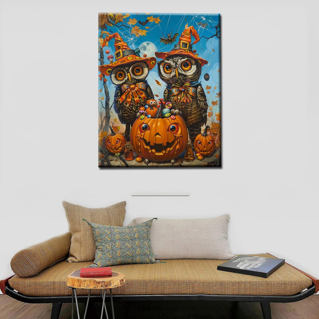 Tucocoo Three Cute Owls DIY Paint by Numbers for Adults Orange Pumpkin DIY Digital Oil Painting Halloween Painting Kits Canvas Acrylic Paint Room Decor 16x20Inch Without Frame Tucocoo