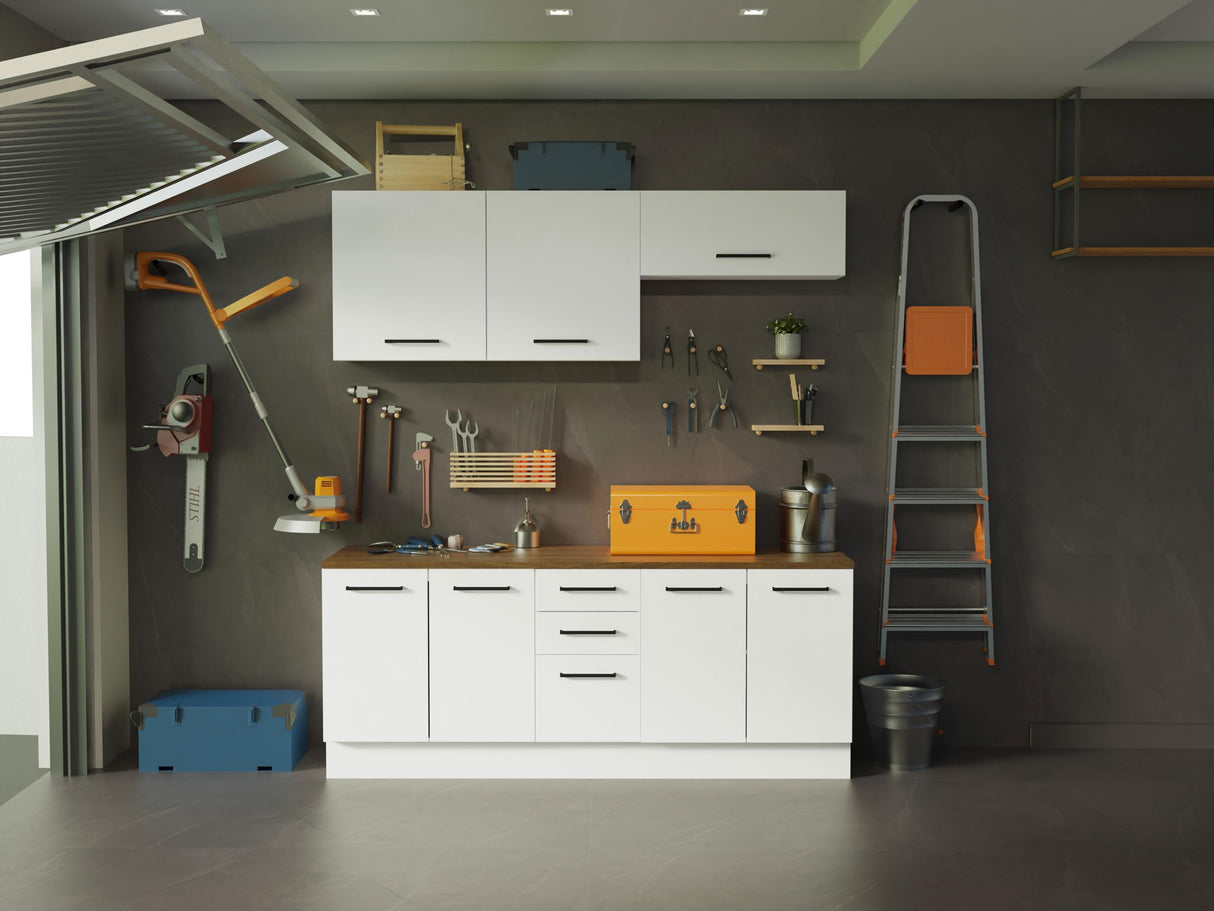 Madesa 4-Piece Garage and Utility Room Storage Cabinet Set 78 Inch with 33 Inch Base Cabinet and 31 Inch Slim Wall Cabinet Modular Storage Organization Unit - White Madesa