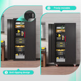 Eltean Metal Garage Cabinets with Wheels| 71" Steel Lockable Garage Storage Cabinet with 4 Adjustable Shelves, Heavy-Duty Tool Storage Cabinet for Home, Basement, Workshop (Black) Eltean