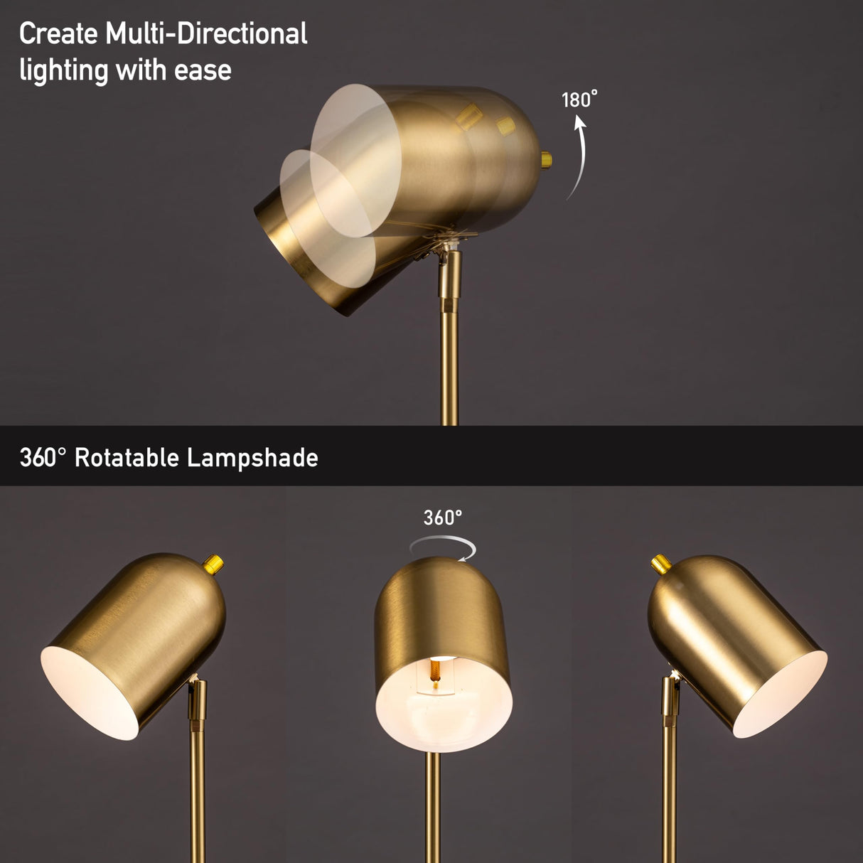 O'Bright Helios - Adjustable Tripod LED Floor Lamp, Dimmable, Swivel Head, Perfect for Reading and Task Lighting, Antique Brass O'Bright