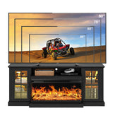 oneinmil 36 Inch 3-Sided Glass Fireplace TV Stand for TVs up to 80", Rustic Media Entertainment Center Console Table with Glass Door Closed Storage, Set of TV Table, Black oneinmil