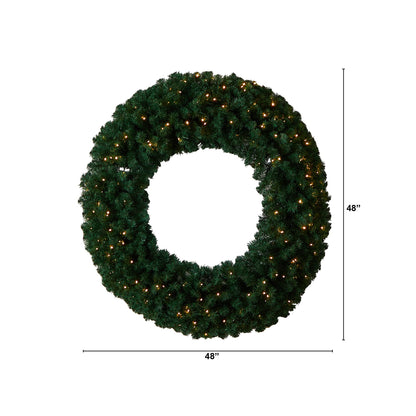 Nearly Natural 48in. Large Artificial Christmas Wreath with 714 Bendable Branches and 200 Warm White LED Lights