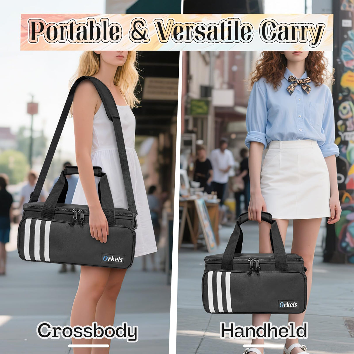 ORKELS Craft Paint and Marker Organizer, Acrylic Paint Storage Bag with Brush and Bottle Holders, Large Marker Carrying Case for Artists (Black) ORKELS