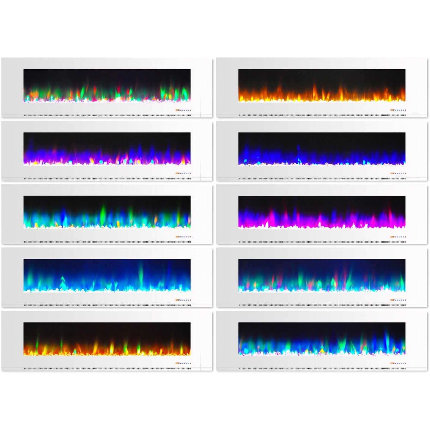 Cambridge 72 Inch Wall Mount Electric Fireplace Heater with Remote Control, Multicolor Flames, and Crystal Rock Display for Indoor Use in Living Room, Bedroom, Home Office, White