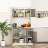 COSTWAY Kitchen Pantry Storage Cabinet, 71" Freestanding Tall Hutch Cabinet with Charging Station, Microwave Stand, Adjustable Shelves, Modern Buffet Cabinet with Hutch for Dining Room, Kitchen, White COSTWAY