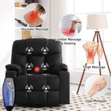 Bonzy Home Oversized Swivel Rocker Recliner, 40" Rocking Recliner Chair with Heated and Massage, PU Leather Single Sofa with Swivel Function, 2 Cup Holders for Living Room Bedroom, Black Bonzy Home