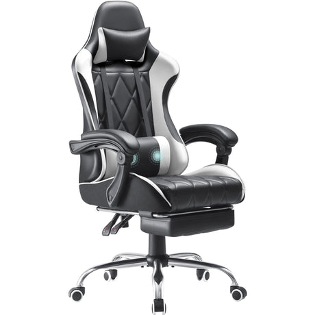 Homall Gaming Chair, Computer Chair with Footrest and Massage Lumbar Support, Ergonomic High Back Video Game Chair with Swivel Seat and Headrest (White) Homall