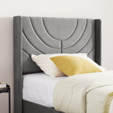 VECELO Twin Size Upholstered Platform Bed Frame with Stylish Fabric Headboard in Dark Grey VECELO