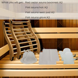 Red Cedar Sauna Back Rest Accompanied by an Anti-Slip Rubber Pad for Enhanced Stability, Includes Accessories as a Sauna Hat, Seat Pad, and Glove, Sauna Accessory Set. (2 Sets) WoodArtSupply