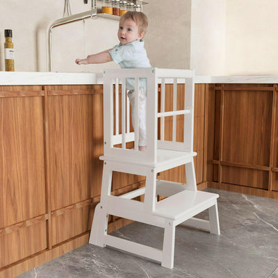 Kids Kitchen Step Stool, Toddler Montessori Learning Standing Tower, Ideal Toddler Kitchen Stool Helper for Bathroom Sink or Kitchen Counter - 2025 Design with 3 Exclusive Upgrades - White
