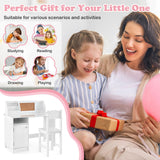 HONEY JOY Kids Desk and Chair Set, Wooden Children School Study Table and Chair w/Whiteboard, Hutch, Storage Shelves, Student Writing Desk Computer Workstation for Bedroom, 3+ Years Old (White) HONEY JOY