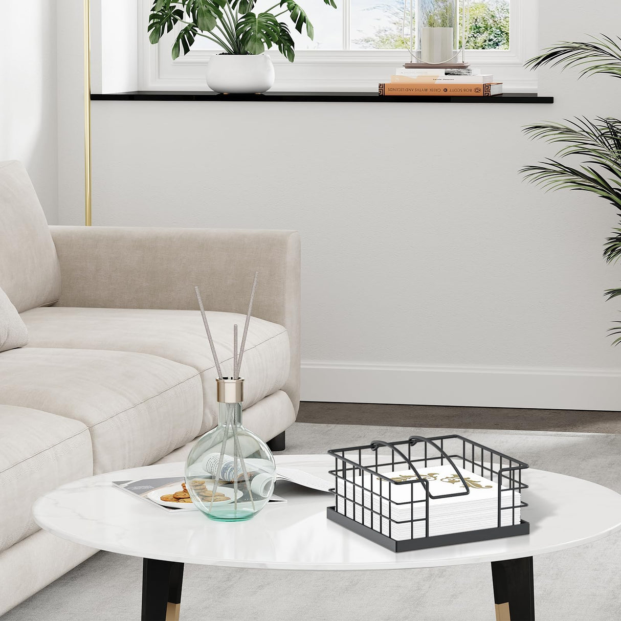 Honiter Napkin Holder for Table, Farmhouse Napkins Holder with Weighted Arm, Wood Napkin Holders for Kitchen, Flat Napkin Dispenser for Countertop, Dining Room, Rustic Brown Honiter