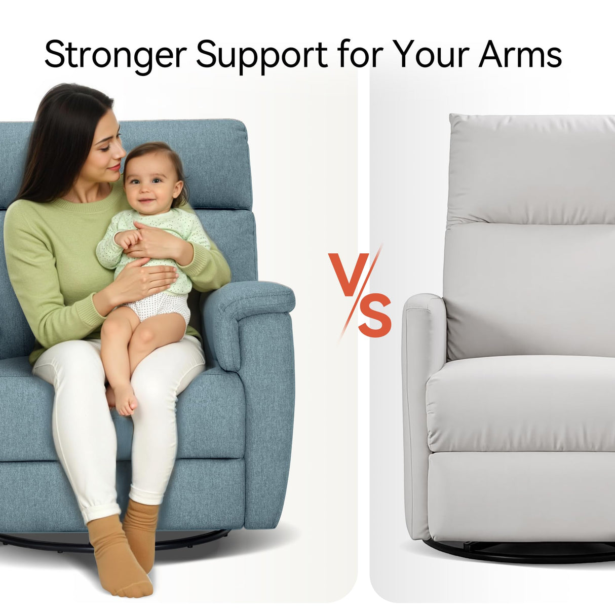 MCombo Oversized Swivel Glider Rocker Recliner with Adjustable Headrest, Dual Motor Power Recliner for Nursery, Led Nightlight, Fabric PR601 (Pacific Blue) MCombo