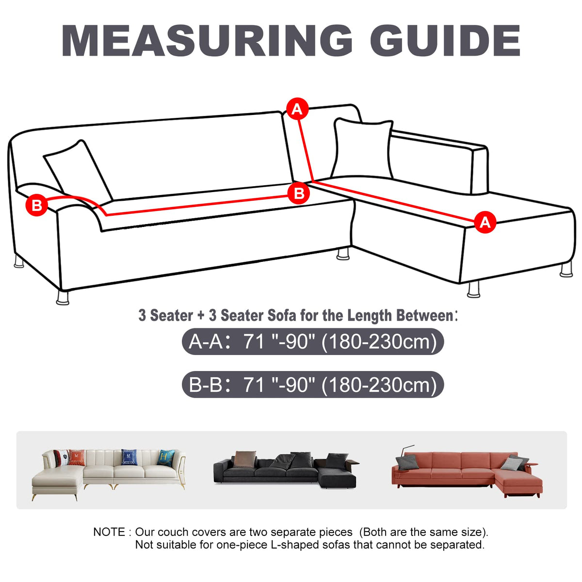 LA MEACK Sectional Couch Covers 2-Piece Softness L Shaped Sofa Cover Super Stretch L-Type Couch Slipcover with 2Pcs Pillowcases Sofa Slipcover 3 Seater + 3 Seater Furniture Protector (Dark Grey) LA MEACK
