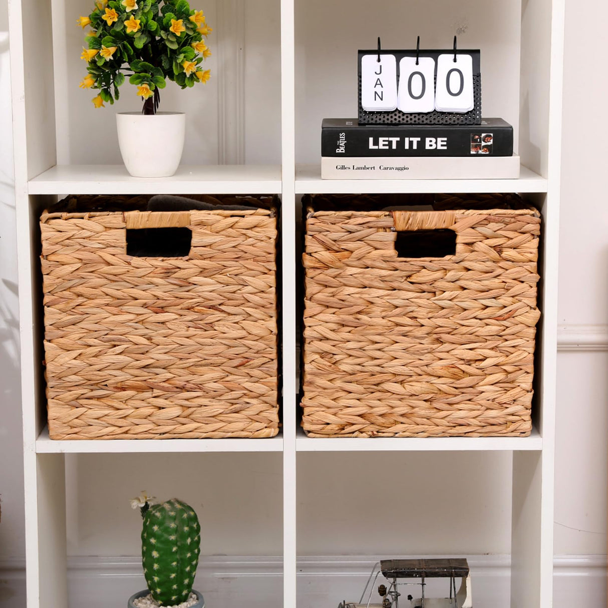 Wicker Storage Baskets Wicker Cube Baskets Foldable Hyacinth Storage Baskets,Rectangular Laundry Storage Bin,Square Basket for Shelves,Set of 2 Pcs,12 x 12 x 12in CXQCMUYE