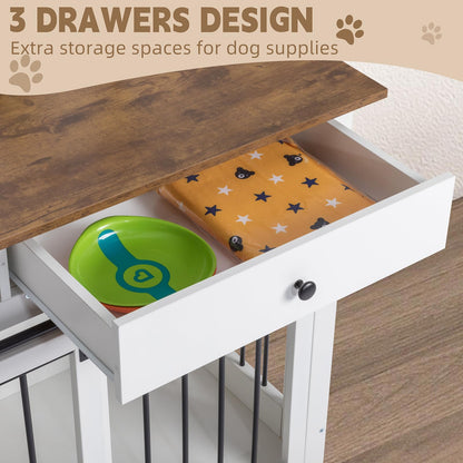 Sunseen Dog Crate Furniture Large Breed Wooden Dog Kennel with Room Divider & 3 Drawer,Double Doors Heavy Duty Dog Crate End Table Indoor TV Stand for Small Medium Large Dog,72''W*24''D*35''H - WoodArtSupply