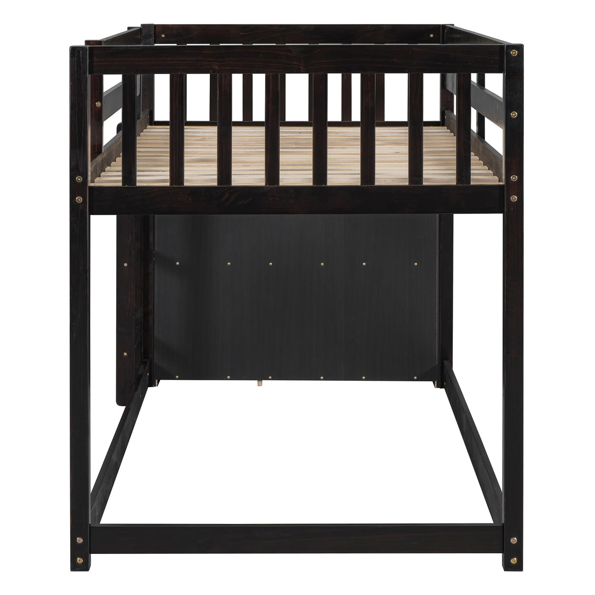 Harper & Bright Designs Twin Over Twin Low Bunk Bed with Storage,Floor Bunk Bed Frame with 4 Drawers and 3 Shelves, Solid Wood Loft Bed for Kids Girls Boys - Espresso Harper & Bright Designs