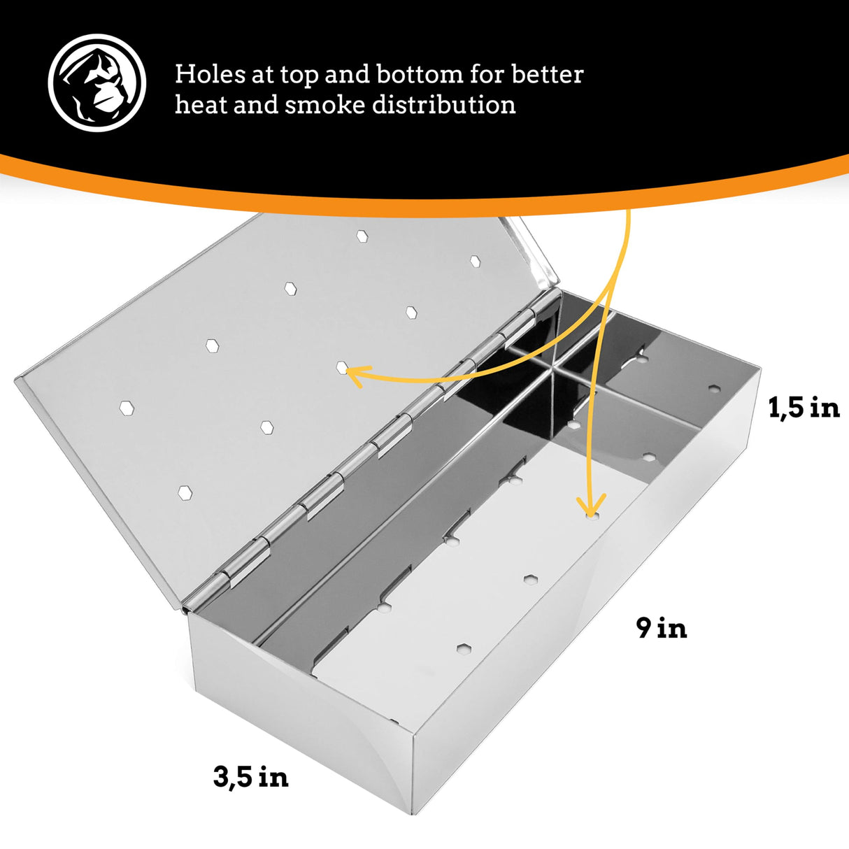 Mountain Grillers Smoker Box for Wood Chips Use a Gas or Charcoal BBQ Grill and Still Get That Delicious Smoky Barbecue Flavored Grilled Meat Hinged Lid for Easy Access polished finish stainless steel MOUNTAIN GRILLERS