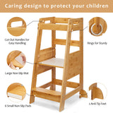 TOETOL Bamboo Toddler Step Stool Kids Kitchen Counter Learning Stool Standing Helper Tower 3 Height Adjustable Bathroom Sink with Safety Rail,Natural TOETOL