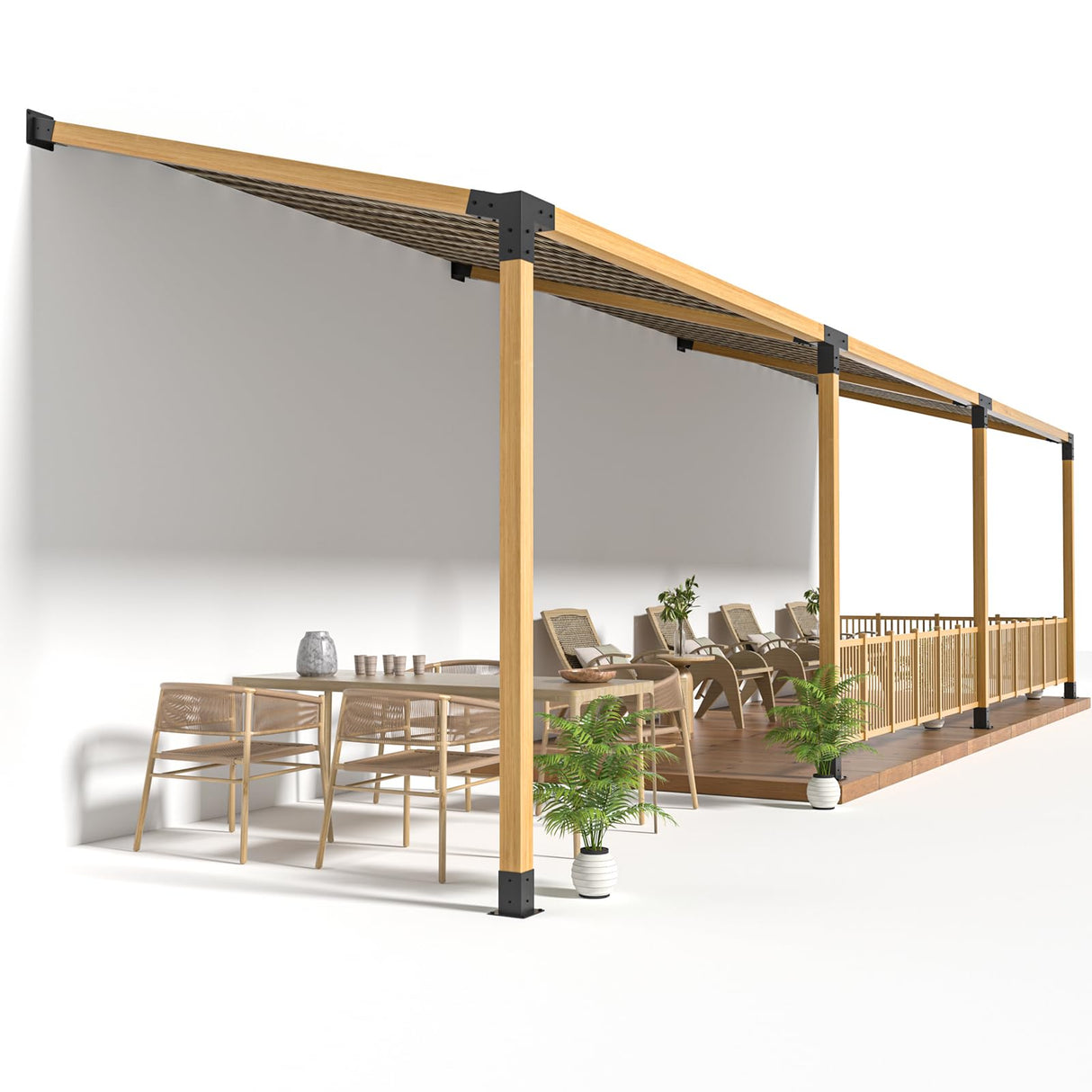 Heavy Duty 15°Slanted Roof Wall Mount 4x4 Pergola Bracket Kit,TROPTOLKY Angled 4x4 Wood Post Bracket,DIY Pergola Gazebo Kit 3-Way(6PCS) TROPTOLKY